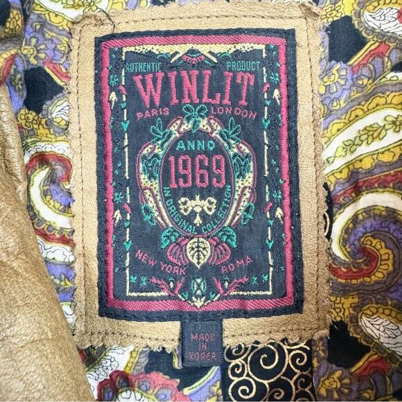 Vintage Tan Genuine Leather Patchwork Scrunched Full Zip Bomber Jacket Size S - Picture 10 of 16